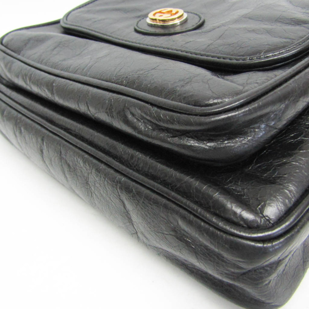 GUCCI Black Leather Messenger Shoulder Bag - Picture 7 of 14